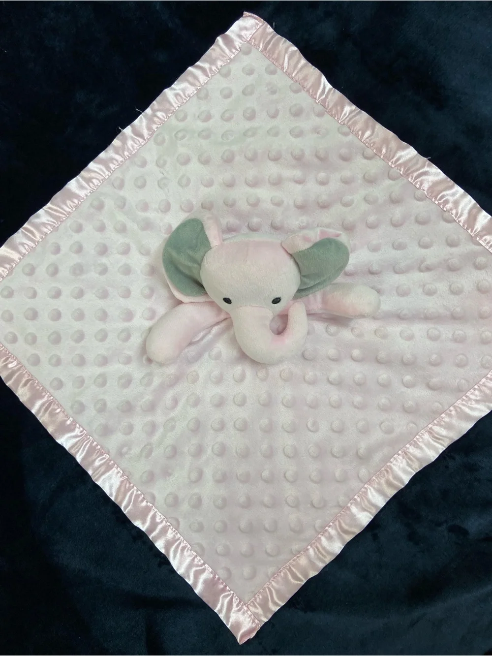 Plush Pink Elephant Lovey Blanket with Grey Ears